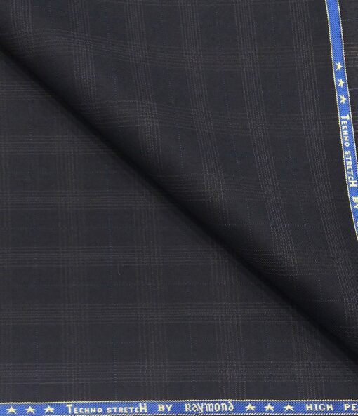 Raymond Men's Poly Viscose Unstitched Self Checks Techno Stretch Suiting Fabric (Dark Blue)