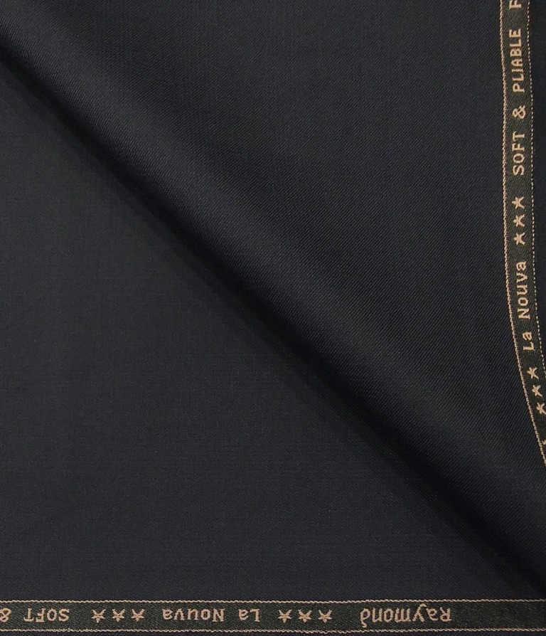 Raymond Men's Poly Viscose Unstitched Self Checks Suiting Fabric (Dark Navy Blue)