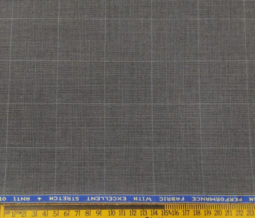 Raymond Men's Poly Viscose Unstitched Self Checks Techno Stretch Suiting Fabric (Light Worsted Grey)