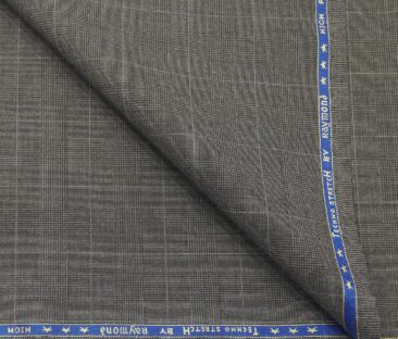 Raymond Men's Poly Viscose Unstitched Self Checks Techno Stretch Suiting Fabric (Light Worsted Grey)