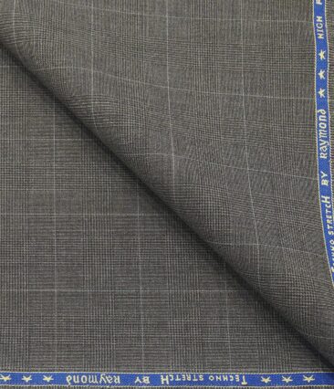Raymond Men's Poly Viscose Unstitched Self Checks Techno Stretch Suiting Fabric (Light Worsted Grey)