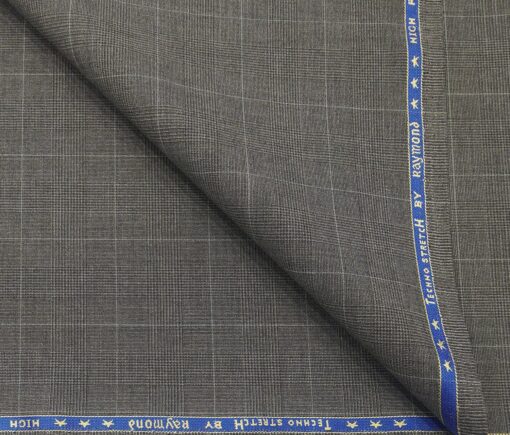 Raymond Men's Poly Viscose Unstitched Self Checks Techno Stretch Suiting Fabric (Light Worsted Grey)
