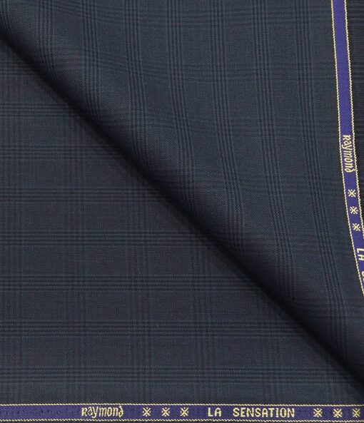 Raymond Men's Poly Viscose Unstitched Self Checks Suiting Fabric (Dark Aegean Blue)