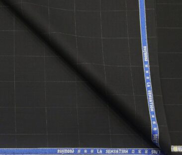 Raymond Men's Poly Viscose Unstitched Checks Suiting Fabric (Black)