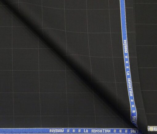 Raymond Men's Poly Viscose Unstitched Checks Suiting Fabric (Black)