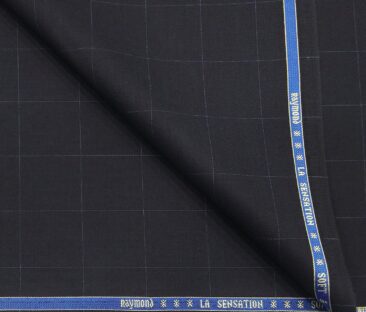 Raymond Men's Poly Viscose Unstitched Checks Suiting Fabric (Dark Blue)
