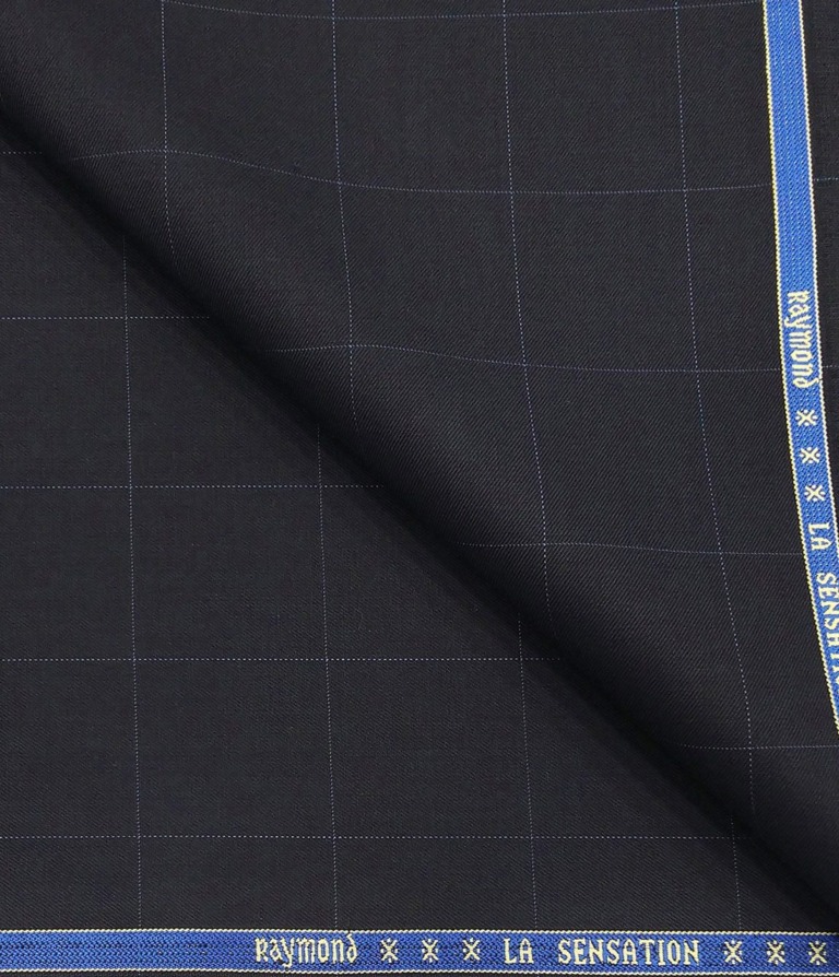 Raymond Men's Poly Viscose Unstitched Checks Suiting Fabric (Dark Blue)
