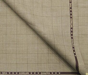 Raymond Men's Poly Wool Unstitched Checks Suiting Fabric (Light Beigish Brown)