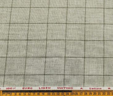 Solino Men's Linen Green Checks 3 Meter Unstitched Suiting Fabric (Pistachious Beige)
