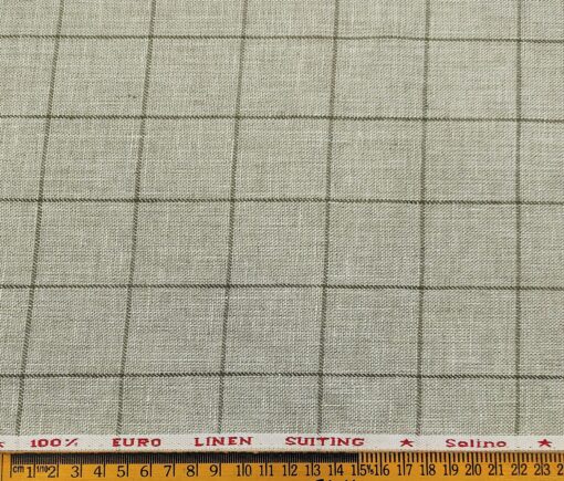 Solino Men's Linen Green Checks 3 Meter Unstitched Suiting Fabric (Pistachious Beige)