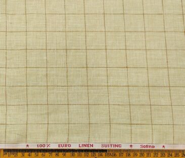 Solino Men's Linen Brown Checks 3 Meter Unstitched Suiting Fabric (Beige)
