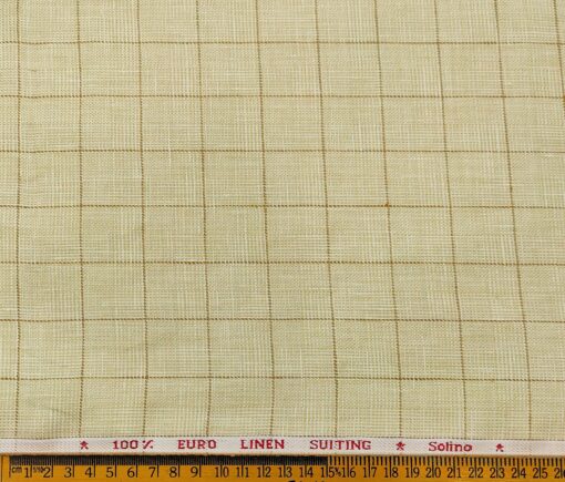 Solino Men's Linen Brown Checks 3 Meter Unstitched Suiting Fabric (Beige)