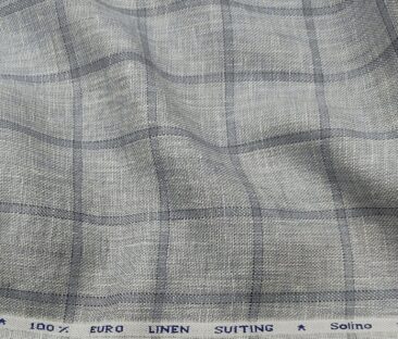 Solino Men's Linen Grey Checks 3 Meter Unstitched Suiting Fabric (Light Grey)