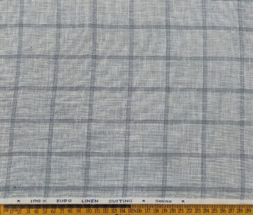 Solino Men's Linen Grey Checks 3 Meter Unstitched Suiting Fabric (Light Grey)