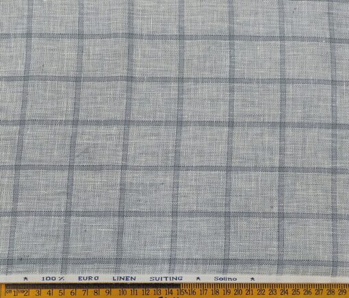 Solino Men's Linen Grey Checks 3 Meter Unstitched Suiting Fabric (Light Grey)
