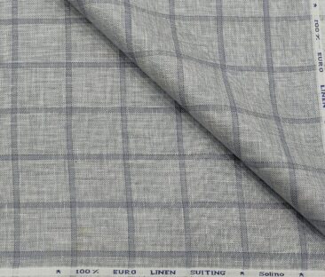 Solino Men's Linen Grey Checks 3 Meter Unstitched Suiting Fabric (Light Grey)