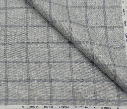 Solino Men's Linen Grey Checks 3 Meter Unstitched Suiting Fabric (Light Grey)
