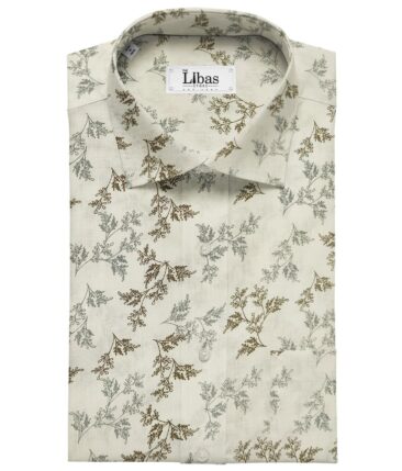 Linen Club Men's Cotton Linen Printed Unstitched Shirting Fabric (Milky White)
