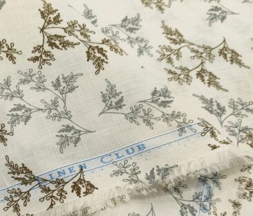 Linen Club Men's Cotton Linen Printed Unstitched Shirting Fabric (Milky White)