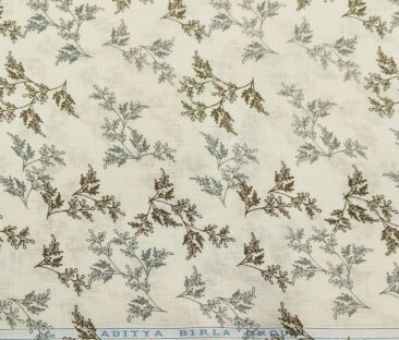 Linen Club Men's Cotton Linen Printed Unstitched Shirting Fabric (Milky White)
