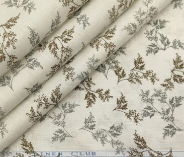 Linen Club Men's Cotton Linen Printed Unstitched Shirting Fabric (Milky White)