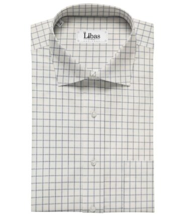 Arvind Men's Poly Cotton Checks 1.60 Meter Unstitched Shirt Fabric (White)