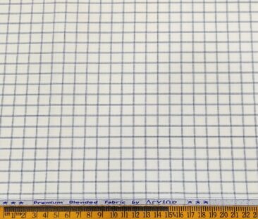 Arvind Men's Poly Cotton Checks 1.60 Meter Unstitched Shirt Fabric (White)