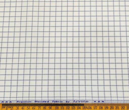 Arvind Men's Poly Cotton Checks 1.60 Meter Unstitched Shirt Fabric (White)