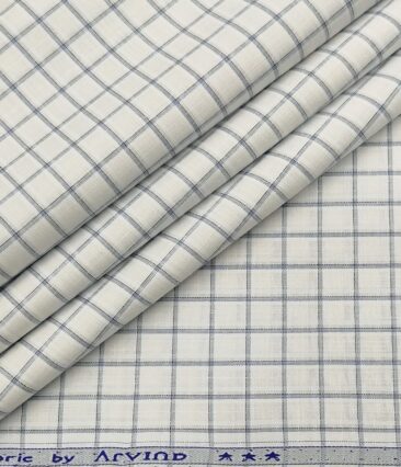 Arvind Men's Poly Cotton Checks 1.60 Meter Unstitched Shirt Fabric (White)