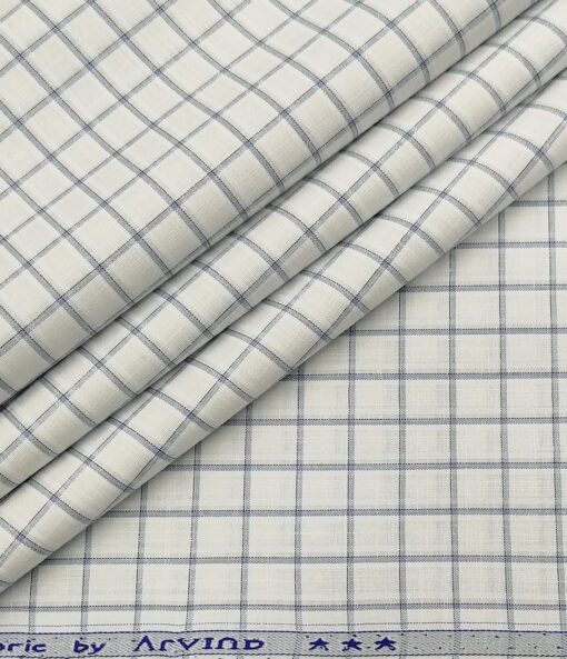 Arvind Men's Poly Cotton Checks 1.60 Meter Unstitched Shirt Fabric (White)