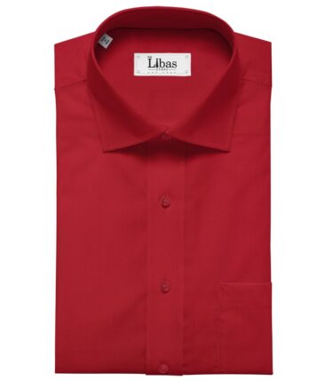 Arvind Men's Cotton Solids Satin 1.60 Meter Unstitched Shirt Fabric (Berry Red)