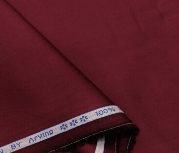 Arvind Men's Cotton Solids Satin 1.60 Meter Unstitched Shirt Fabric (Maroon)