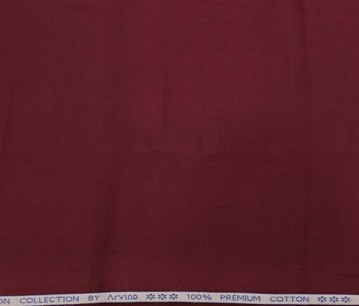 Arvind Men's Cotton Solids Satin 1.60 Meter Unstitched Shirt Fabric (Maroon)