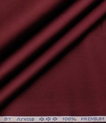 Arvind Men's Cotton Solids Satin 1.60 Meter Unstitched Shirt Fabric (Maroon)
