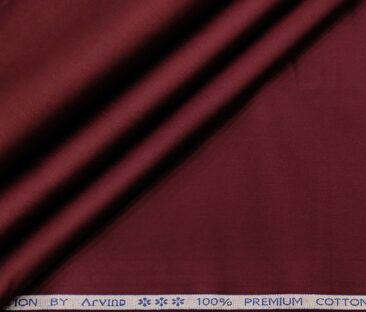 Arvind Men's Cotton Solids Satin 1.60 Meter Unstitched Shirt Fabric (Maroon)