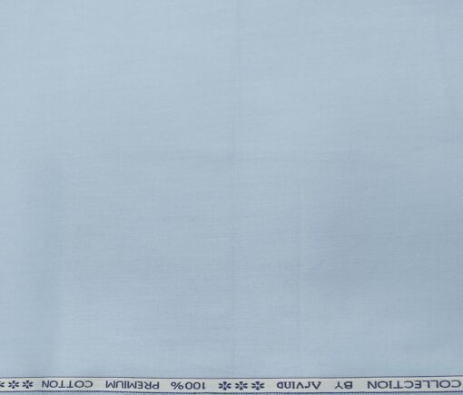 Arvind Men's Cotton Solids Satin 1.60 Meter Unstitched Shirt Fabric (Sky Blue)