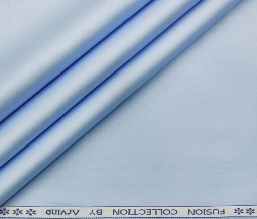 Arvind Men's Cotton Solids Satin 1.60 Meter Unstitched Shirt Fabric (Sky Blue)