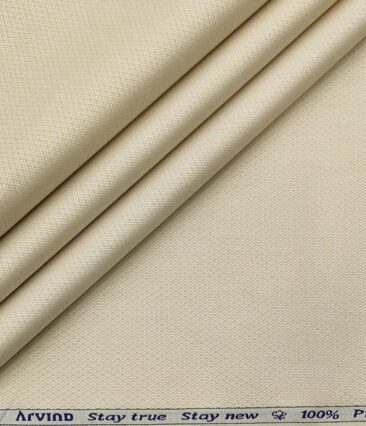 Arvind Men's Cotton Structured 1.60 Meter Unstitched Shirt Fabric (Egg Nog Beige)