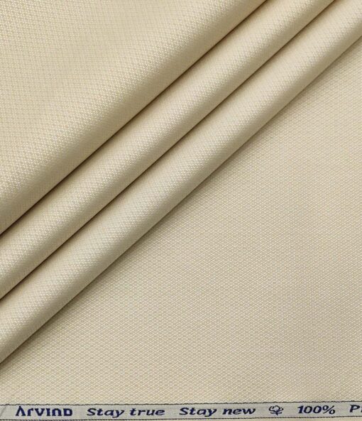 Arvind Men's Cotton Structured 1.60 Meter Unstitched Shirt Fabric (Egg Nog Beige)
