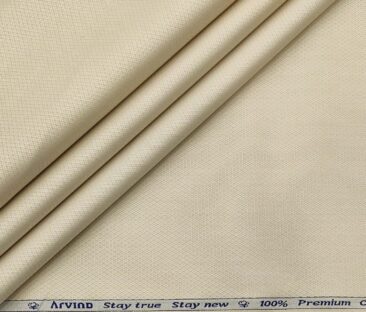 Arvind Men's Cotton Structured 1.60 Meter Unstitched Shirt Fabric (Egg Nog Beige)