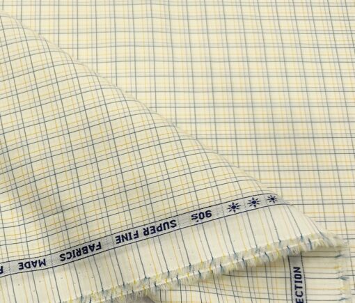 Arvind Men's Cotton Checks 1.60 Meter Unstitched Shirt Fabric (Cream)