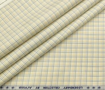 Arvind Men's Cotton Checks 1.60 Meter Unstitched Shirt Fabric (Cream)