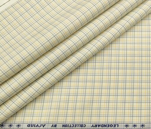 Arvind Men's Cotton Checks 1.60 Meter Unstitched Shirt Fabric (Cream)