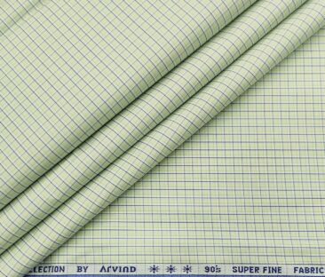 Arvind Men's Cotton Checks 1.60 Meter Unstitched Shirt Fabric (Light Green)