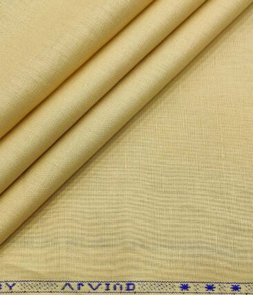 Arvind Men's Cotton Linen Self Design Unstitched Shirt Fabric (Egg Nog Beige)