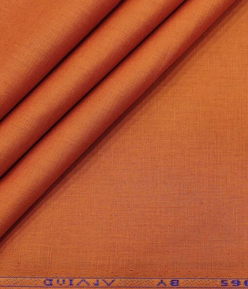 Arvind Men's Cotton Linen Self Design Unstitched Shirt Fabric (Ginger Orange)