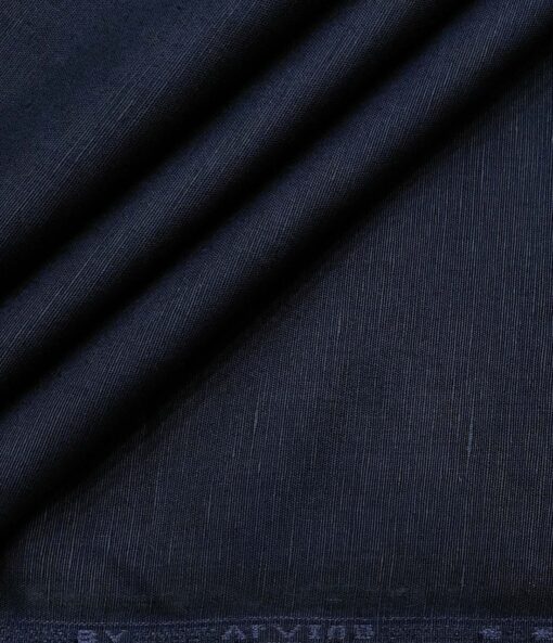 Arvind Men's Cotton Linen Self Design Unstitched Shirt Fabric (Dark Navy Blue)