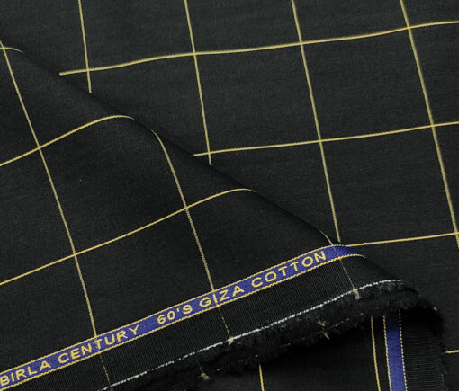 Birla Century Men's Cotton Checks 1.60 Meter Unstitched Shirt Fabric (Black)