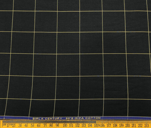 Birla Century Men's Cotton Checks 1.60 Meter Unstitched Shirt Fabric (Black)
