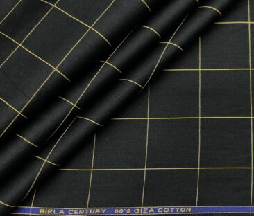 Birla Century Men's Cotton Checks 1.60 Meter Unstitched Shirt Fabric (Black)